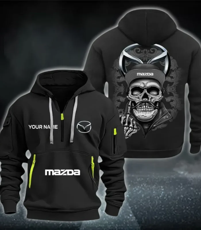 Compact Car Hoodie Half Zipper, Bold Energy Hoodie CAR166 - Black