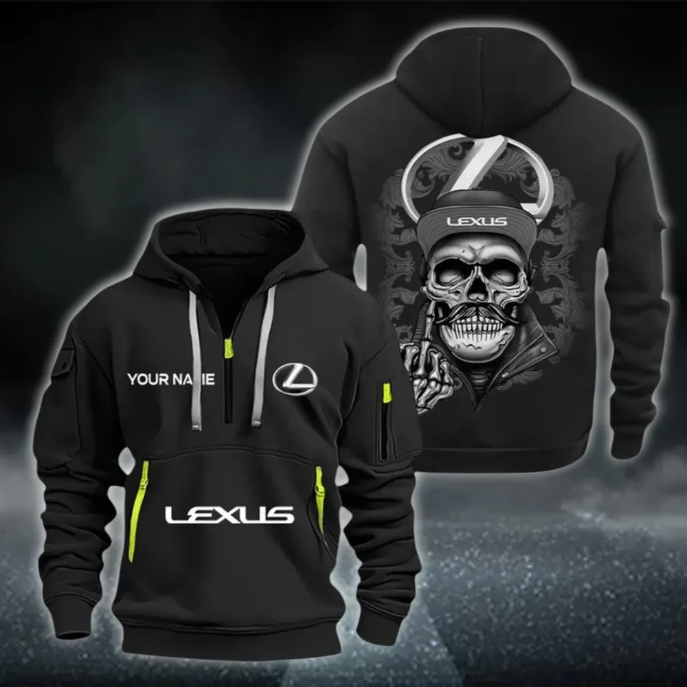 Premium Crossover Hoodie Half Zipper, Sporty Fan Half-Zip Hoodie CAR166 - Black