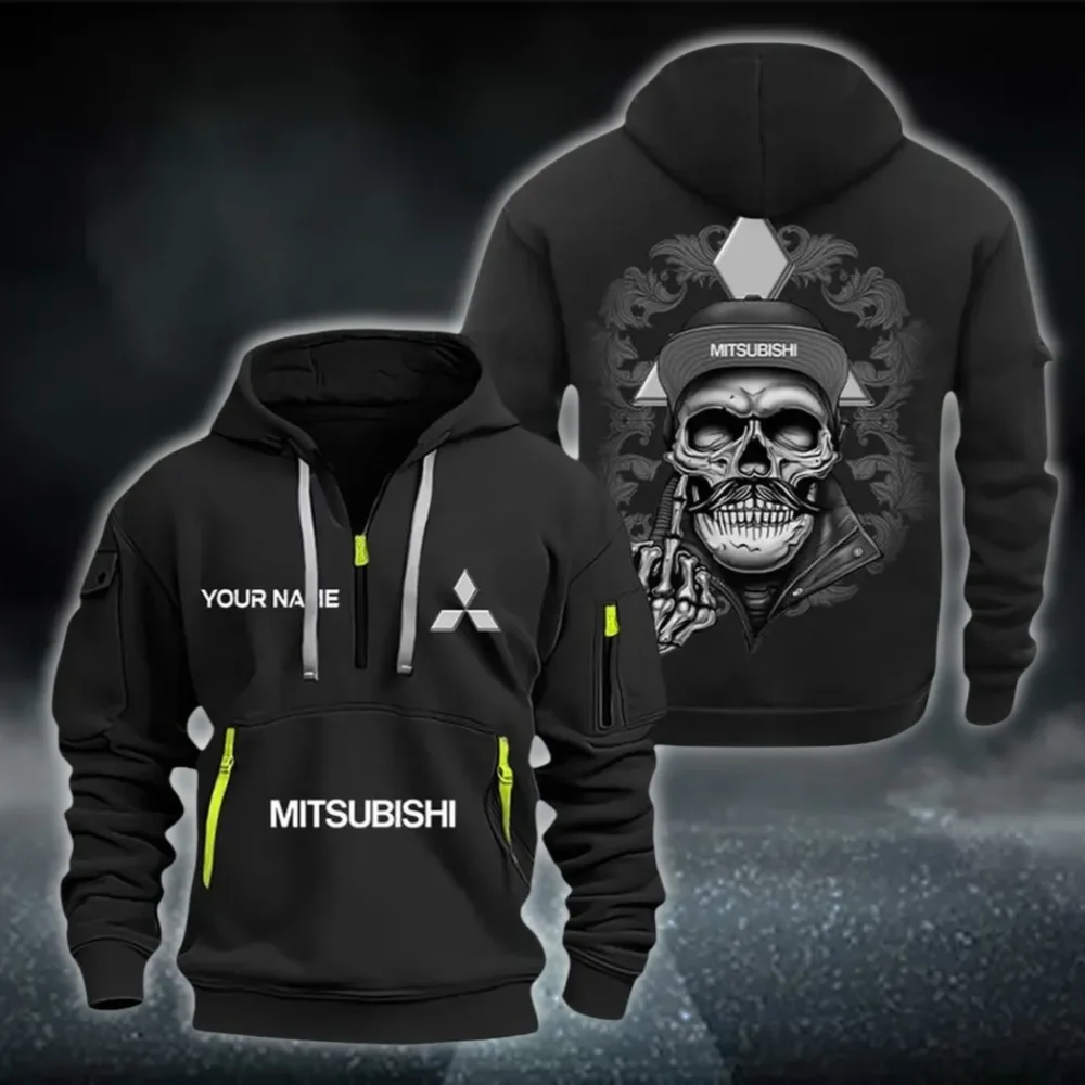 Urban Compact Hoodie Half Zipper, Sporty Fan Half-Zip Hoodie CAR166 - Black