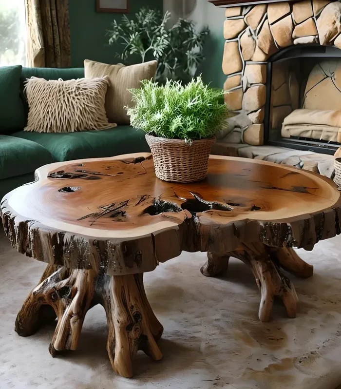 Coffee Table Tamarind Wood Round Rustic Handmade