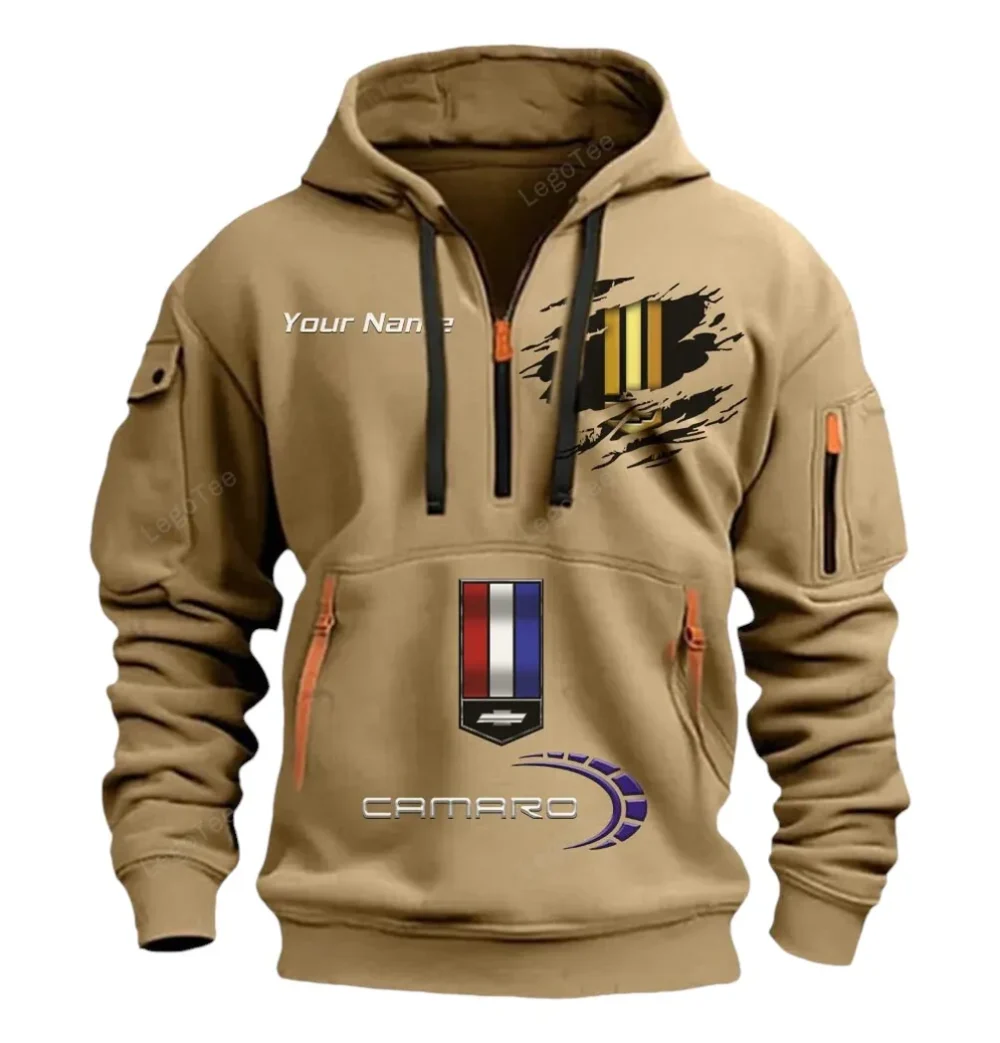 Iconic Muscle Ride Hoodie Half Zipper, Supporter Spirit Hoodie CAR113 - Khaki - Image 2