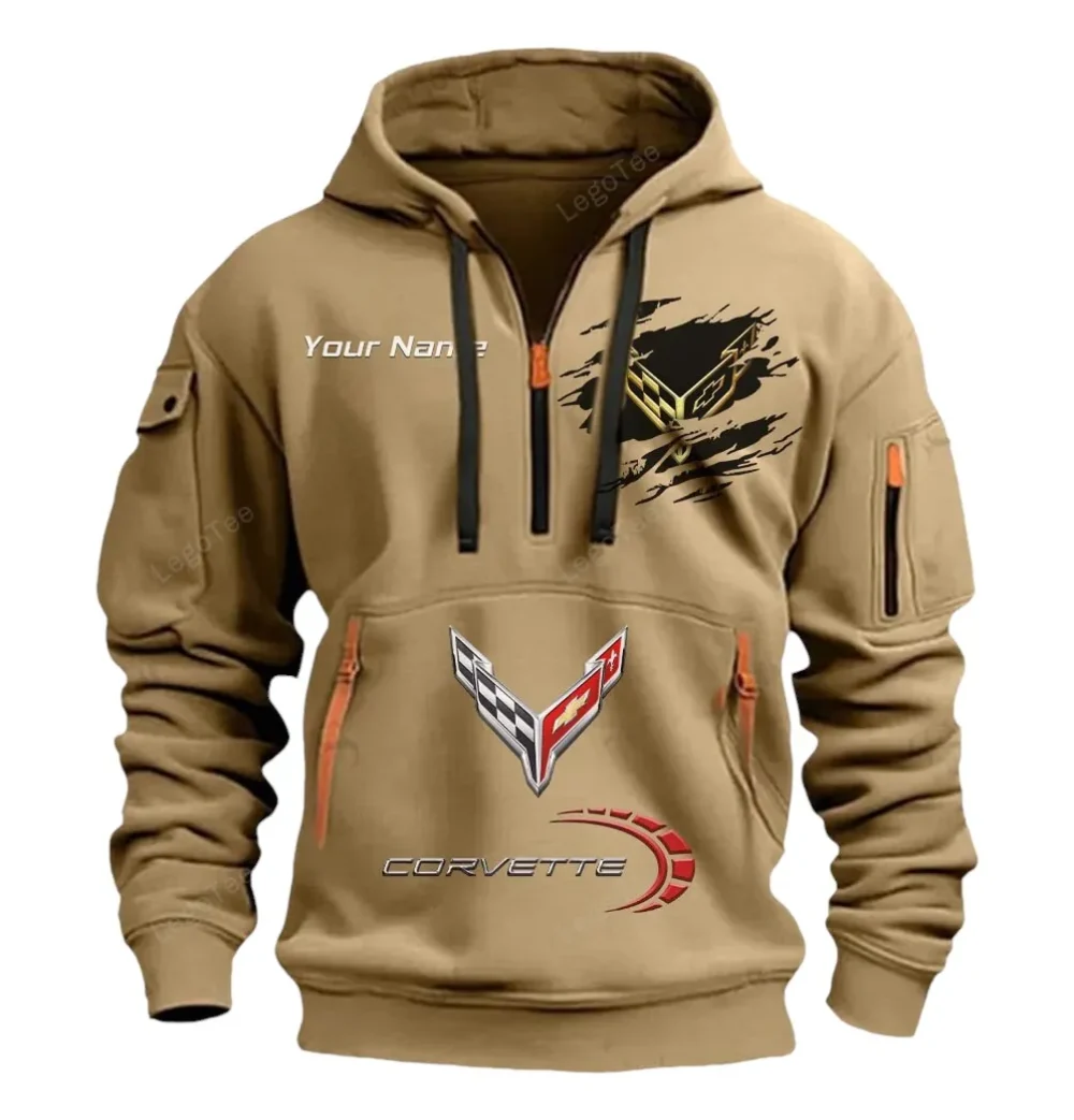 Iconic Sports Car Hoodie Half Zipper, Sporty Fan Half-Zip Hoodie CAR113 - Khaki - Image 2