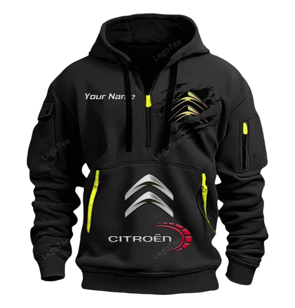 Compact Hatchback Hoodie Half Zipper, Sport Spirit Hoodie CAR113 - Black - Image 2
