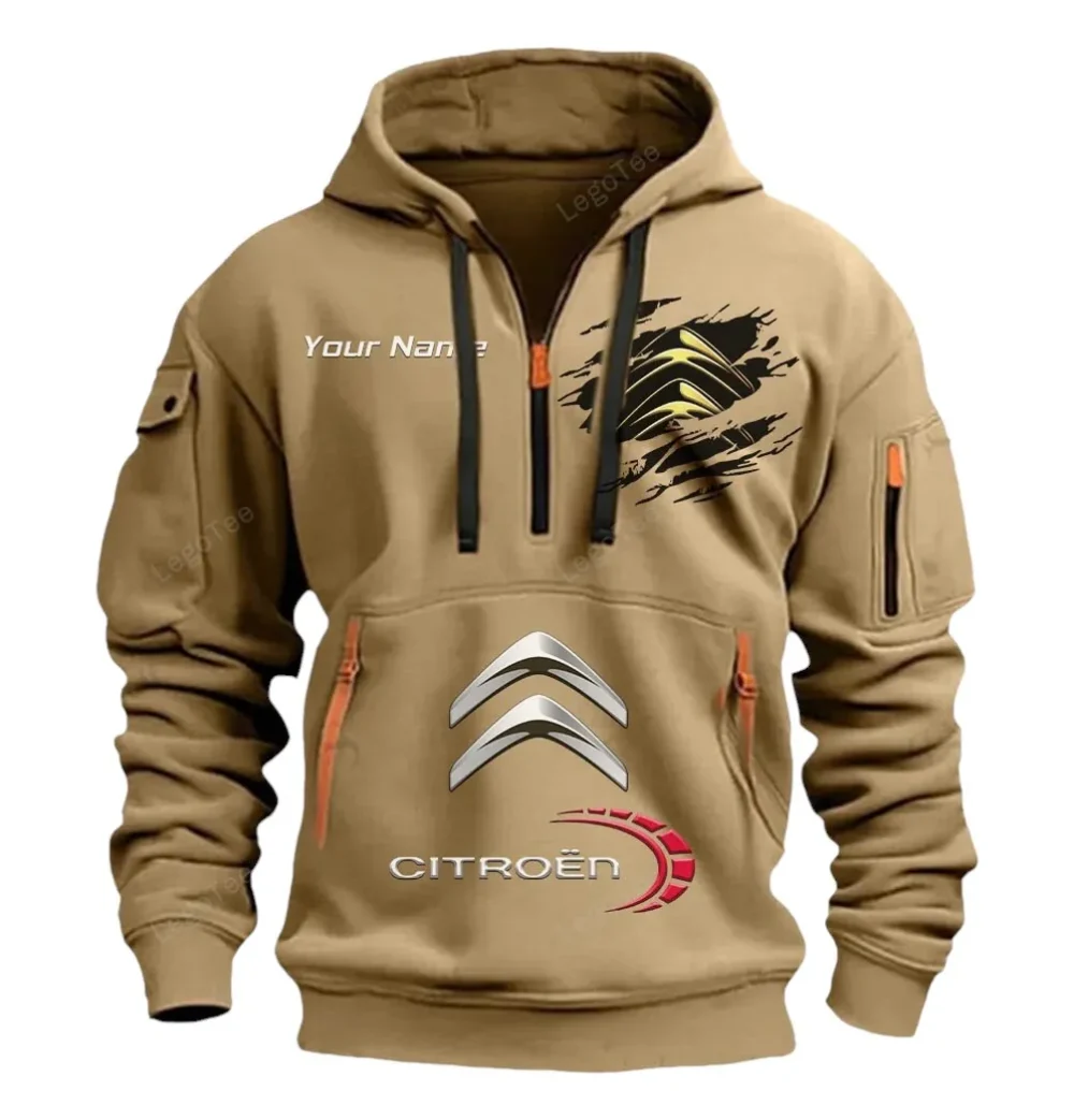 Family Car Hoodie Half Zipper, Everyday Fan Hoodie CAR113 - Khaki - Image 2