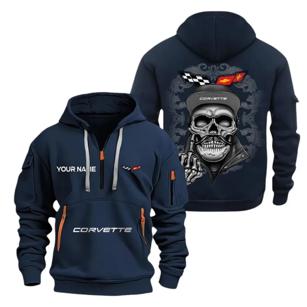 Classic GT Car Hoodie Half Zipper, Streetwear Fan Hoodie CAR166 - Navy - Image 2