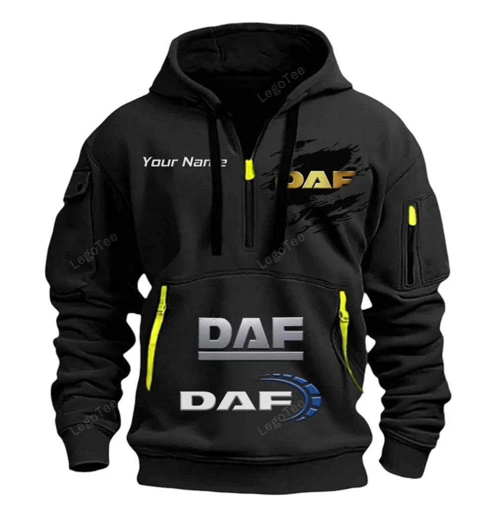 Tractor-Trailer Hoodie Half Zipper, Everyday Fan Hoodie CAR113 - Black - Image 2