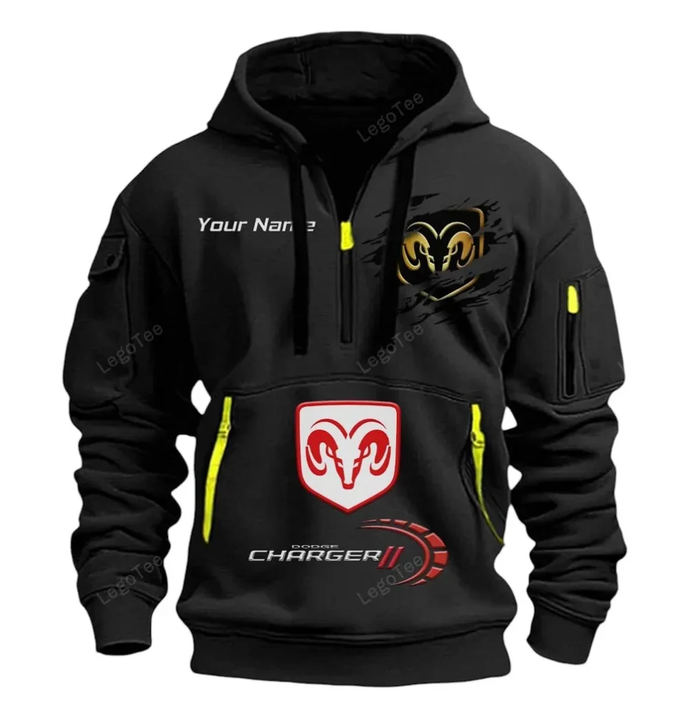 Iconic American Sedan Hoodie Half Zipper, Game Time Hoodie CAR113 - Black - Image 2
