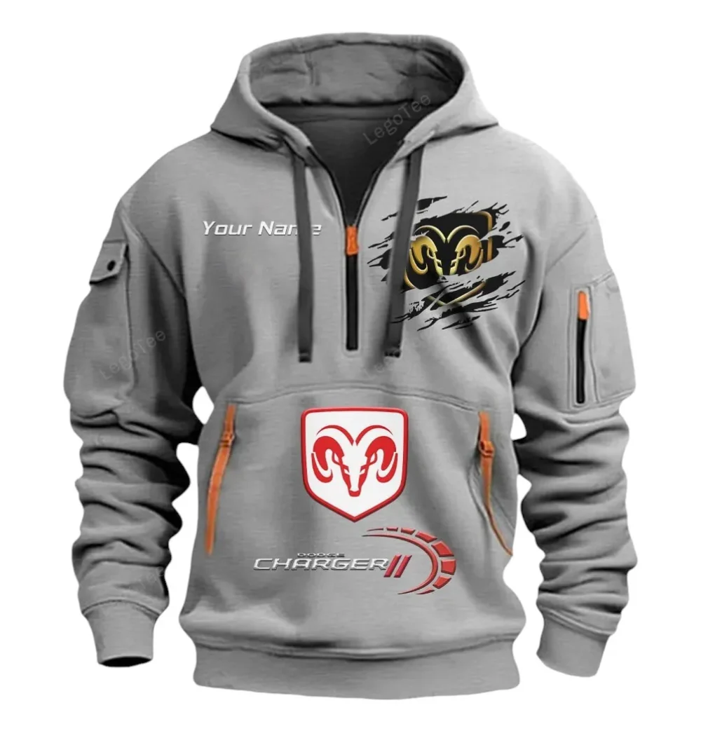 American Muscle Car Hoodie Half Zipper, Supporter Style Half-Zip Hoodie CAR113 - Gray - Image 2