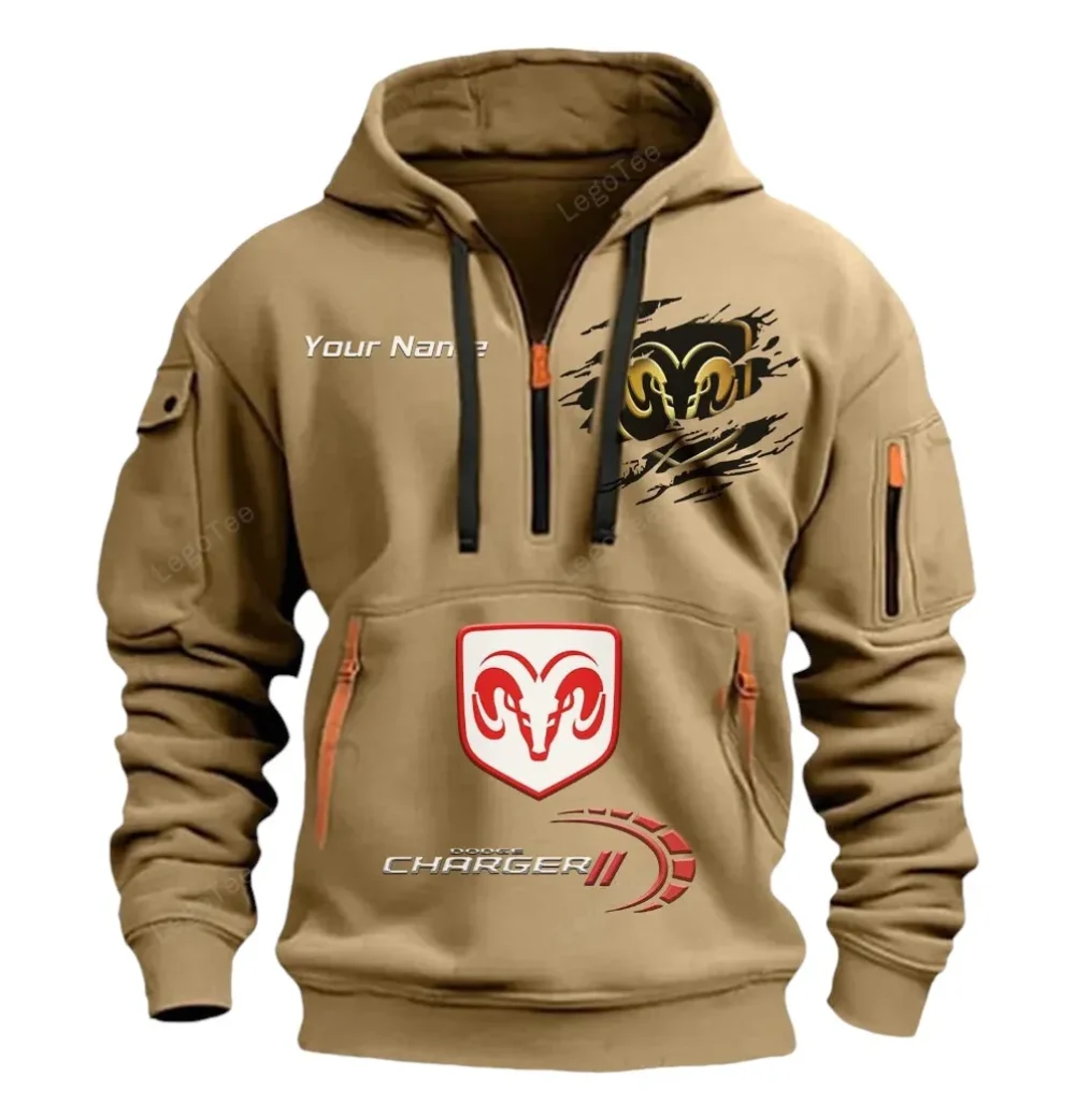 High-Speed Sedan Hoodie Half Zipper, Streetwear Fan Hoodie CAR113 - Khaki - Image 2