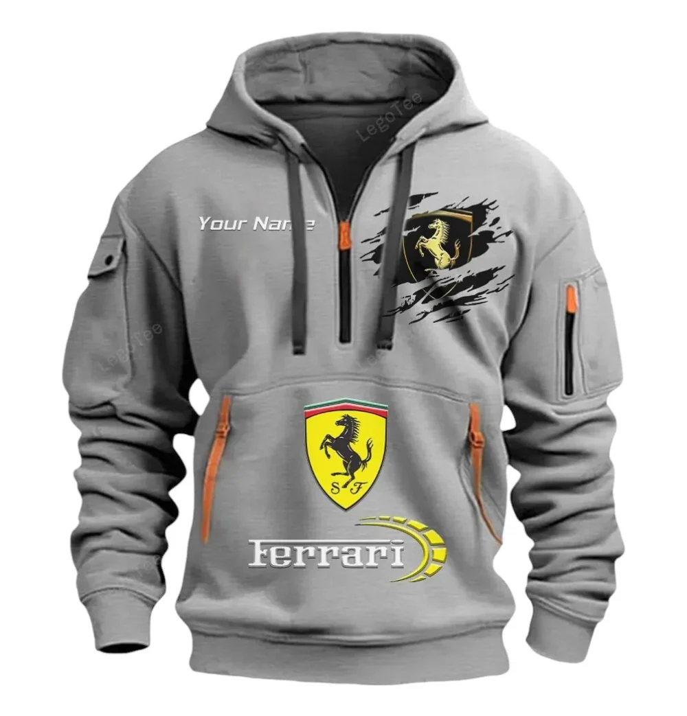 Sports Car Hoodie Half Zipper, Everyday Fan Hoodie CAR113 - Gray - Image 2