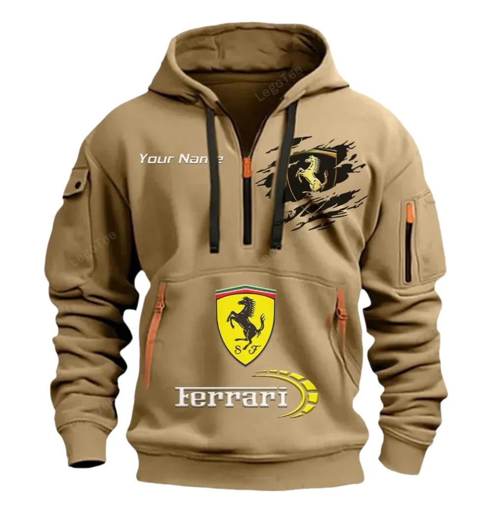 Sports Car Hoodie Half Zipper, Bold Energy Hoodie CAR113 - Khaki - Image 2