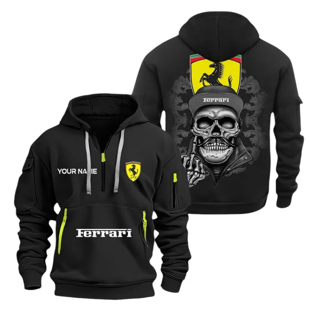 Racing-Inspired Coupe Hoodie Half Zipper, Classic Sport Half-Zip Hoodie CAR166 - Black - Image 2