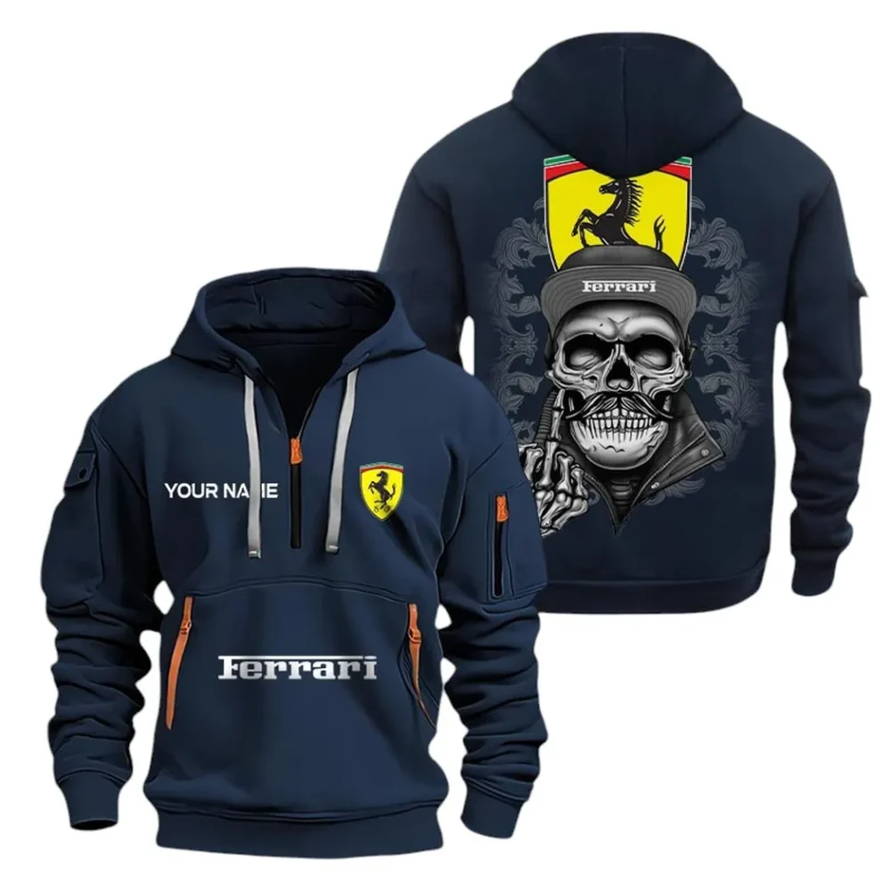 Racing-Inspired Coupe Hoodie Half Zipper, Active Supporter Half-Zip Hoodie CAR166 - Navy - Image 2
