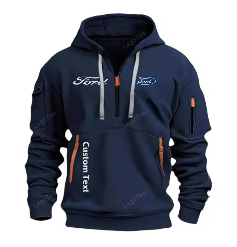 Vintage Ride Hoodie Half Zipper, All-Season Fan Half-Zip Hoodie CAR112 - Navy - Image 2
