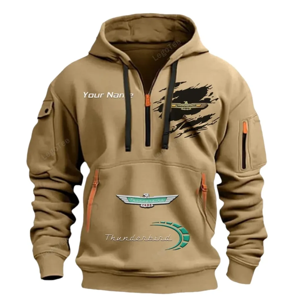 Classic Vehicle Hoodie Half Zipper, Fan Pride Half-Zip Hoodie CAR113 - Khaki - Image 2