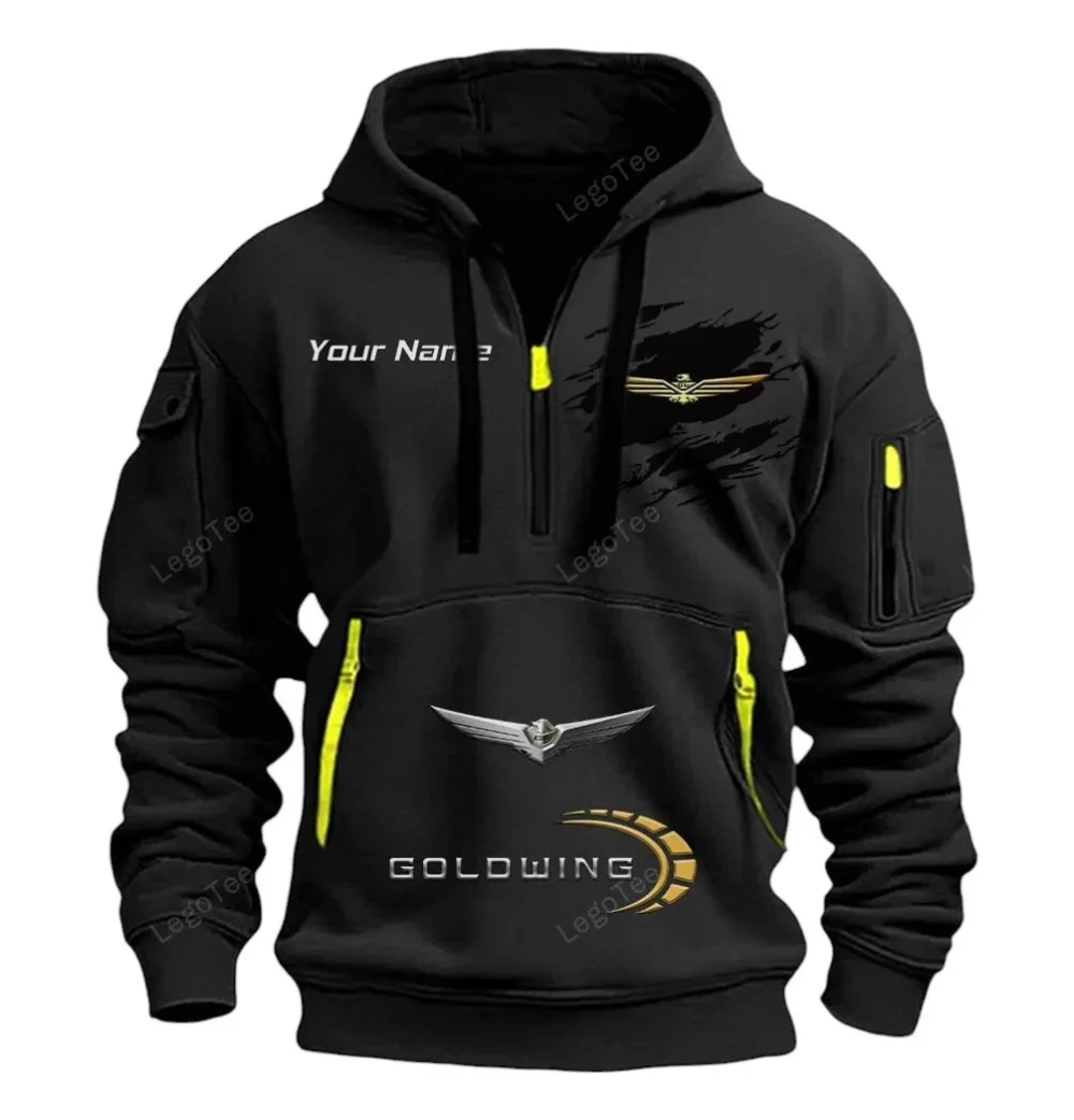 Luxury Touring Bike Hoodie Half Zipper, Athletic Fan Half-Zip Hoodie CAR113 - Black - Image 2