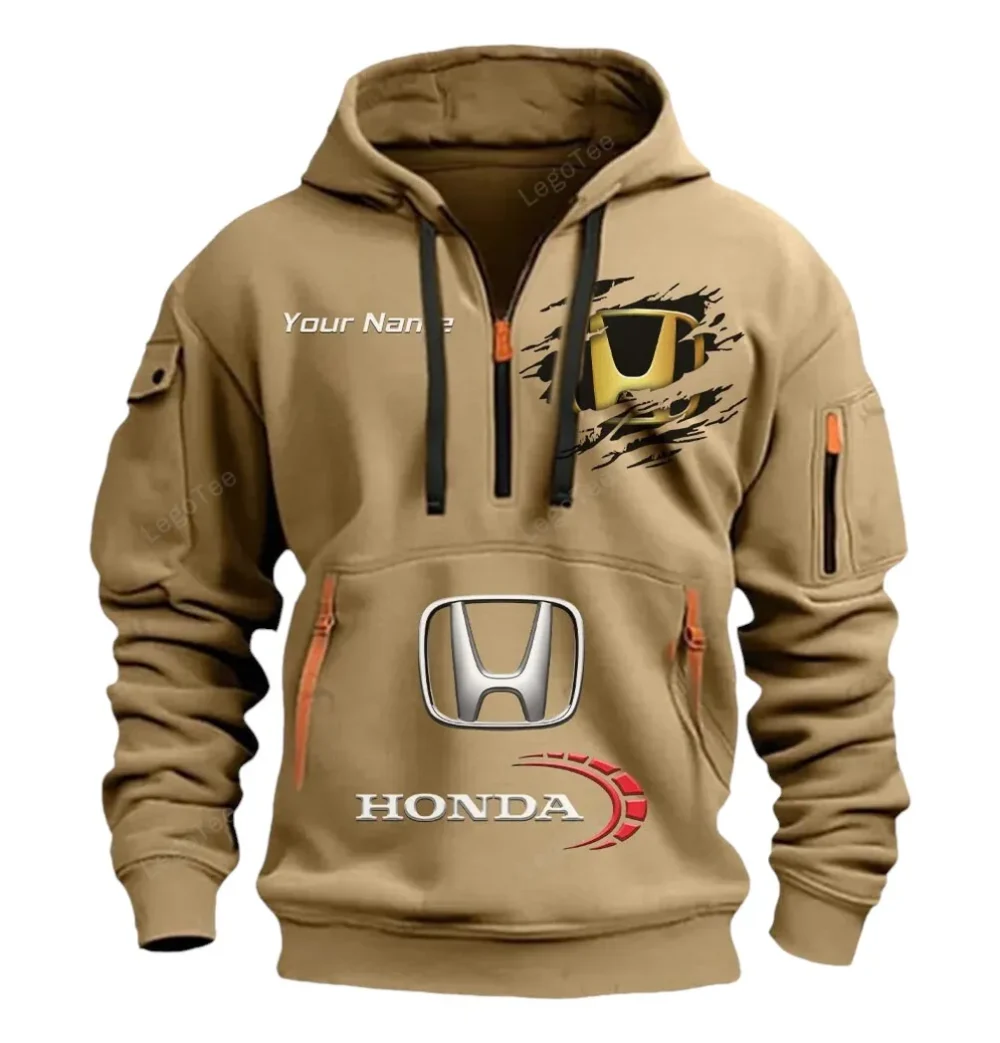 Compact Car Hoodie Half Zipper, Supporter Style Half-Zip Hoodie CAR113 - Khaki - Image 2