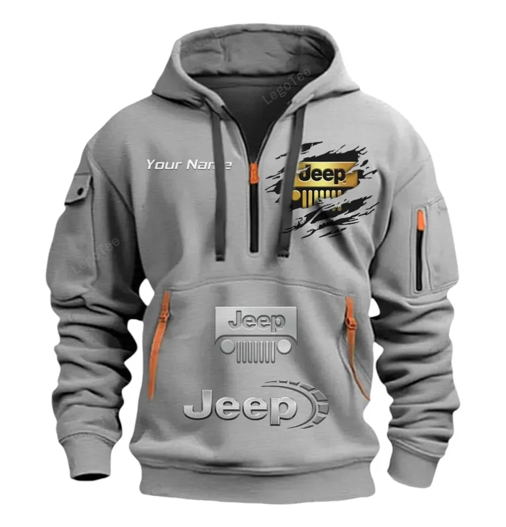 Adventure Vehicle Hoodie Half Zipper, Everyday Comfort Half-Zip Hoodie CAR113 - Gray - Image 2