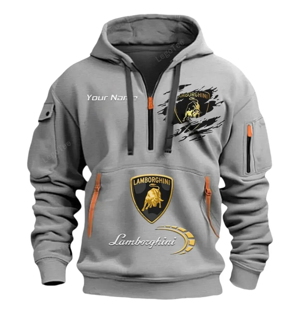 Iconic Supercar Ride Hoodie Half Zipper, Active Spirit Hoodie CAR113 - Gray - Image 2