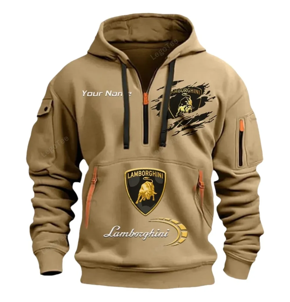 Exotic Sports Car Hoodie Half Zipper, Supporter Style Half-Zip Hoodie CAR113 - Khaki - Image 2