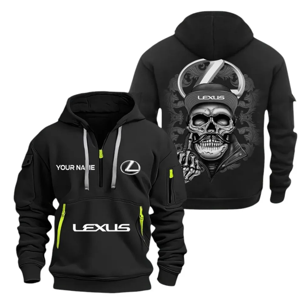 Premium Crossover Hoodie Half Zipper, Sporty Fan Half-Zip Hoodie CAR166 - Black - Image 2