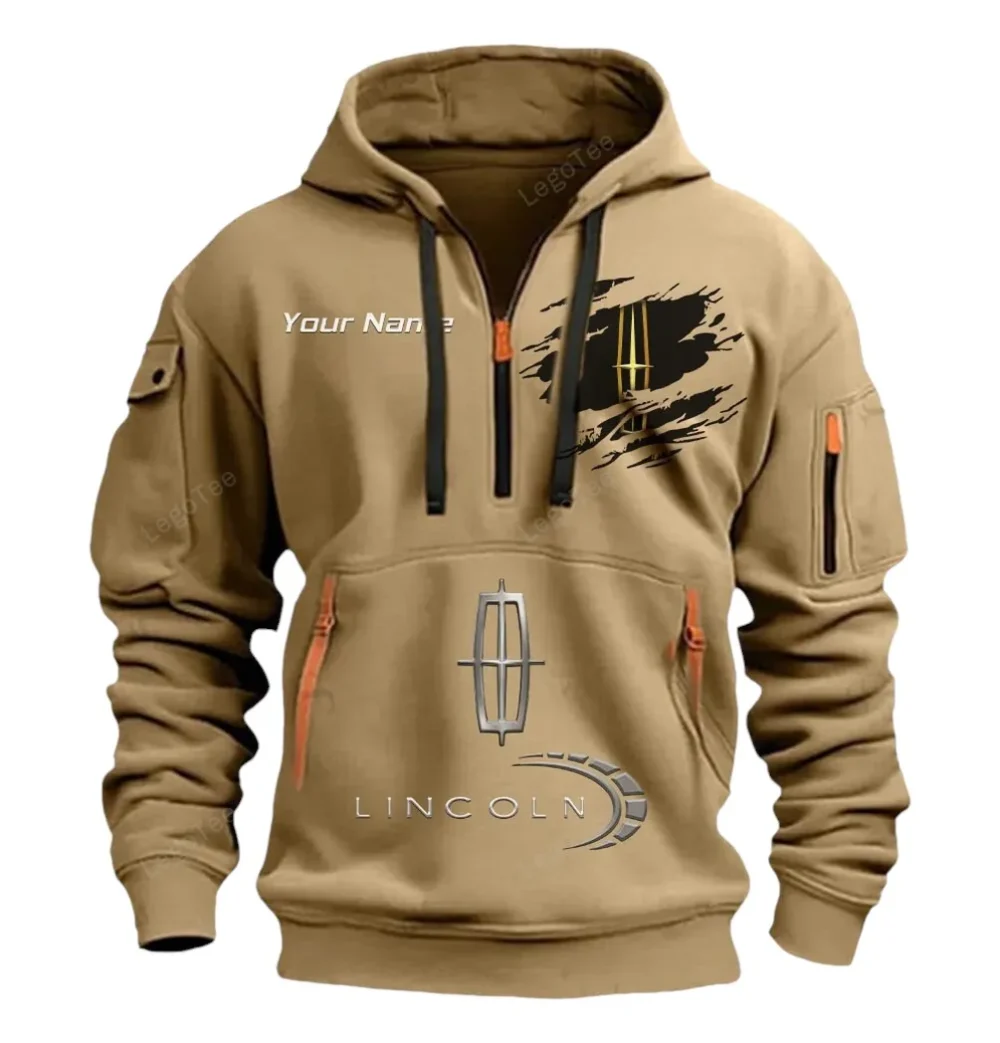 Stylish Crossover Hoodie Half Zipper, Bold Fan Hoodie CAR113 - Khaki - Image 2