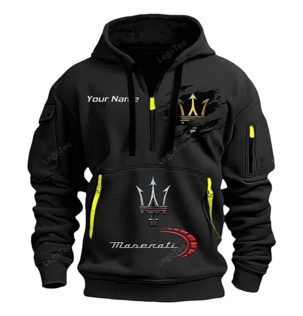 Luxury Car Hoodie Half Zipper, Casual Sport Half-Zip Hoodie CAR113 - Black - Image 2