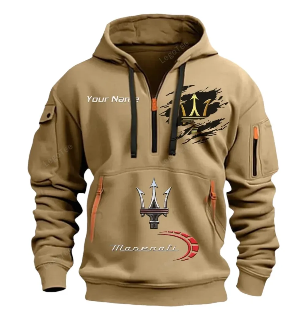 Supercar Hoodie Half Zipper, True Supporter Half-Zip Hoodie CAR113 - Khaki - Image 2