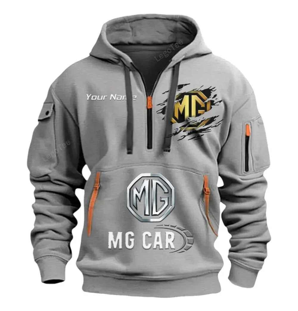 Vintage Sports Auto Hoodie Half Zipper, Fan Pride Half-Zip Hoodie CAR113 - Gray - Image 2