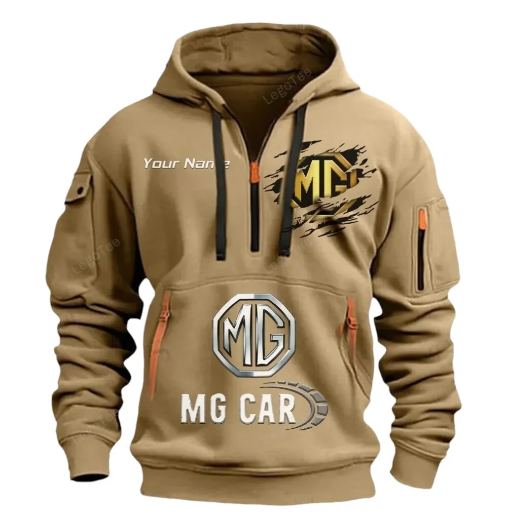 Timeless Convertible Hoodie Half Zipper, Active Supporter Half-Zip Hoodie CAR113 - Khaki - Image 2