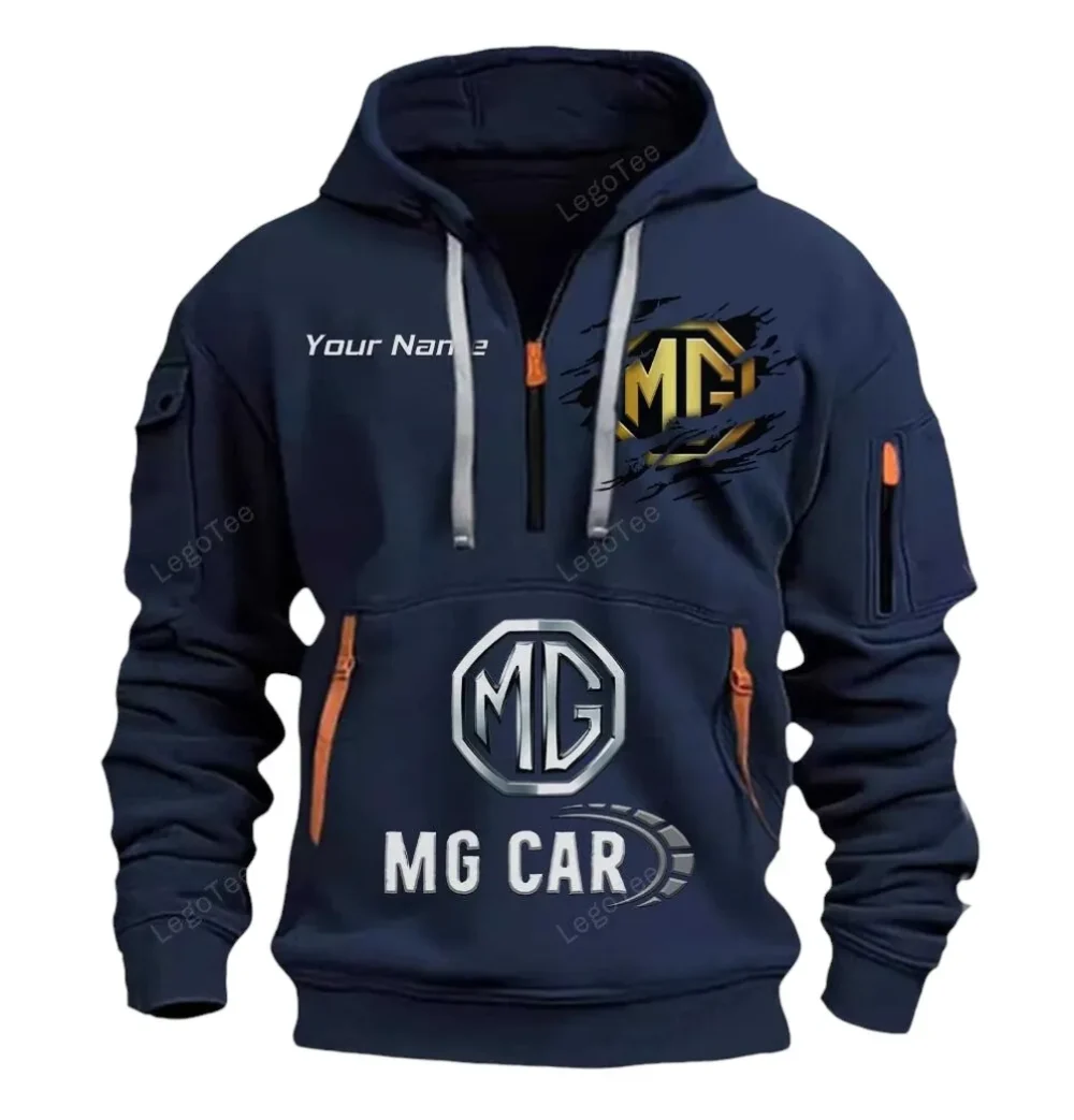 Vintage Sports Auto Hoodie Half Zipper, Casual Sport Half-Zip Hoodie CAR113 - Navy - Image 2