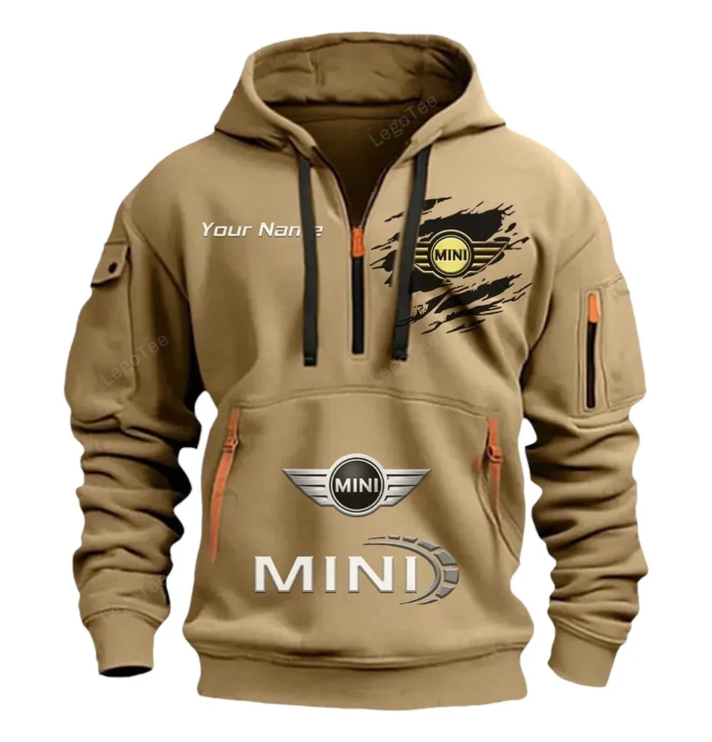 Car Iconic Hatchback Hoodie Half Zipper, Sport Spirit Hoodie CAR113 - Khaki - Image 2