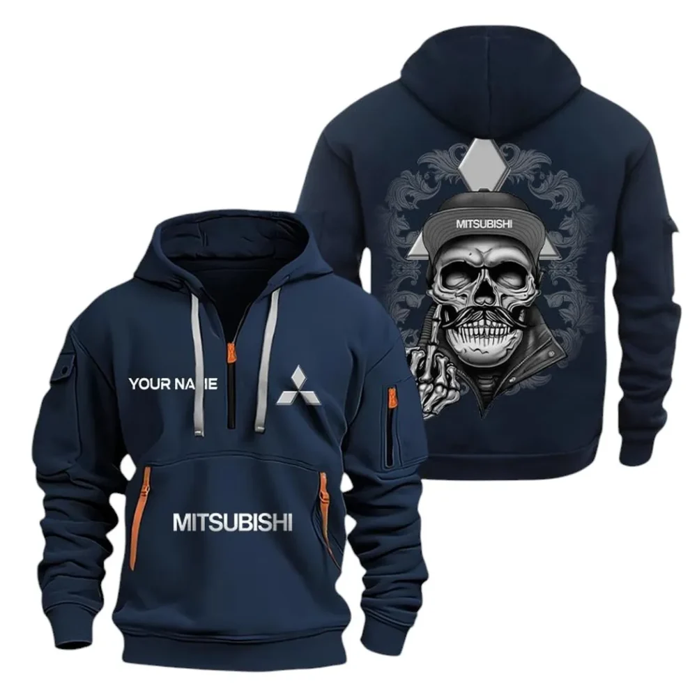 Family Hatchback Hoodie Half Zipper, Sporty Fan Half-Zip Hoodie CAR166 - Navy - Image 2