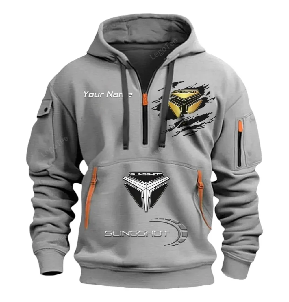Three-Wheeler Hoodie Half Zipper, Casual Sport Half-Zip Hoodie CAR113 - Gray - Image 2