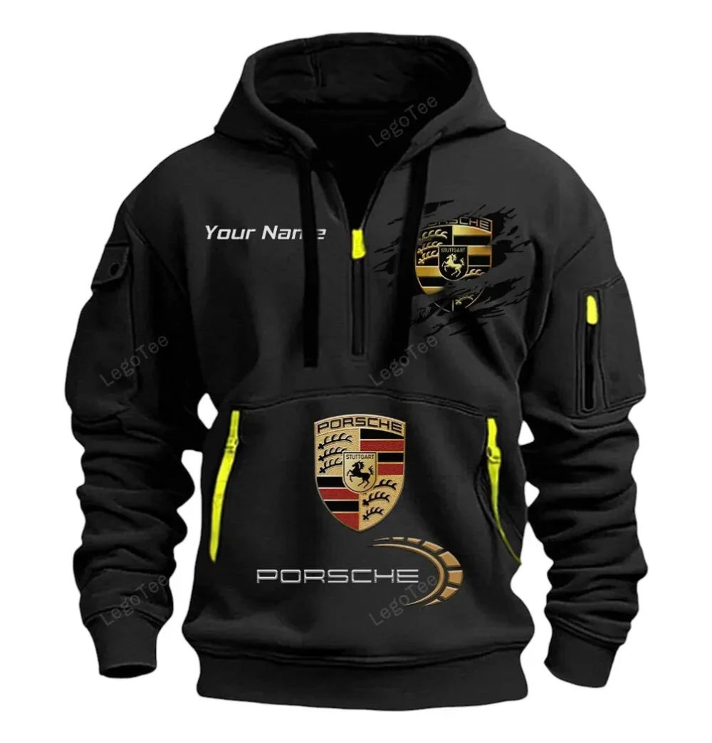 Sports Car Hoodie Half Zipper, Casual Sport Half-Zip Hoodie CAR113 - Black - Image 2