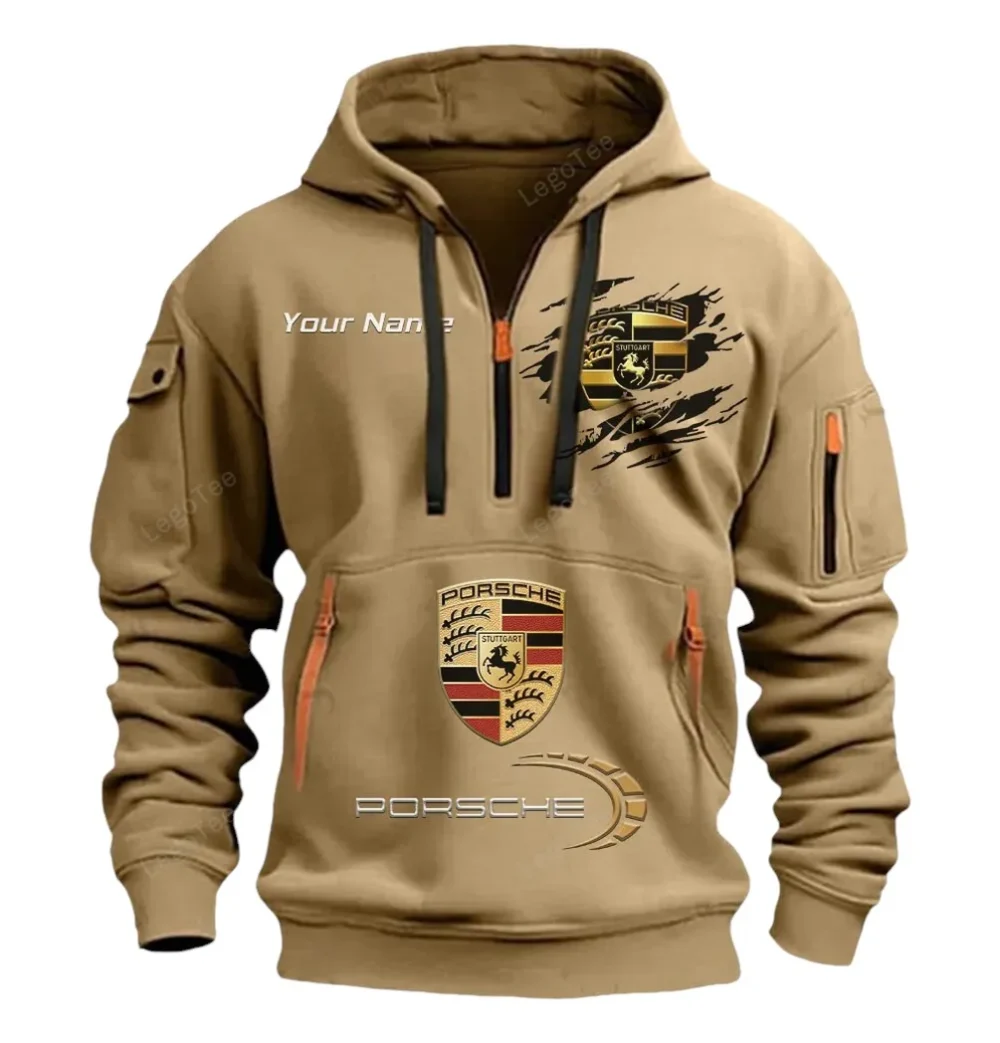 Exotic Coupe Hoodie Half Zipper, Sporty Fan Half-Zip Hoodie CAR113 - Khaki - Image 2