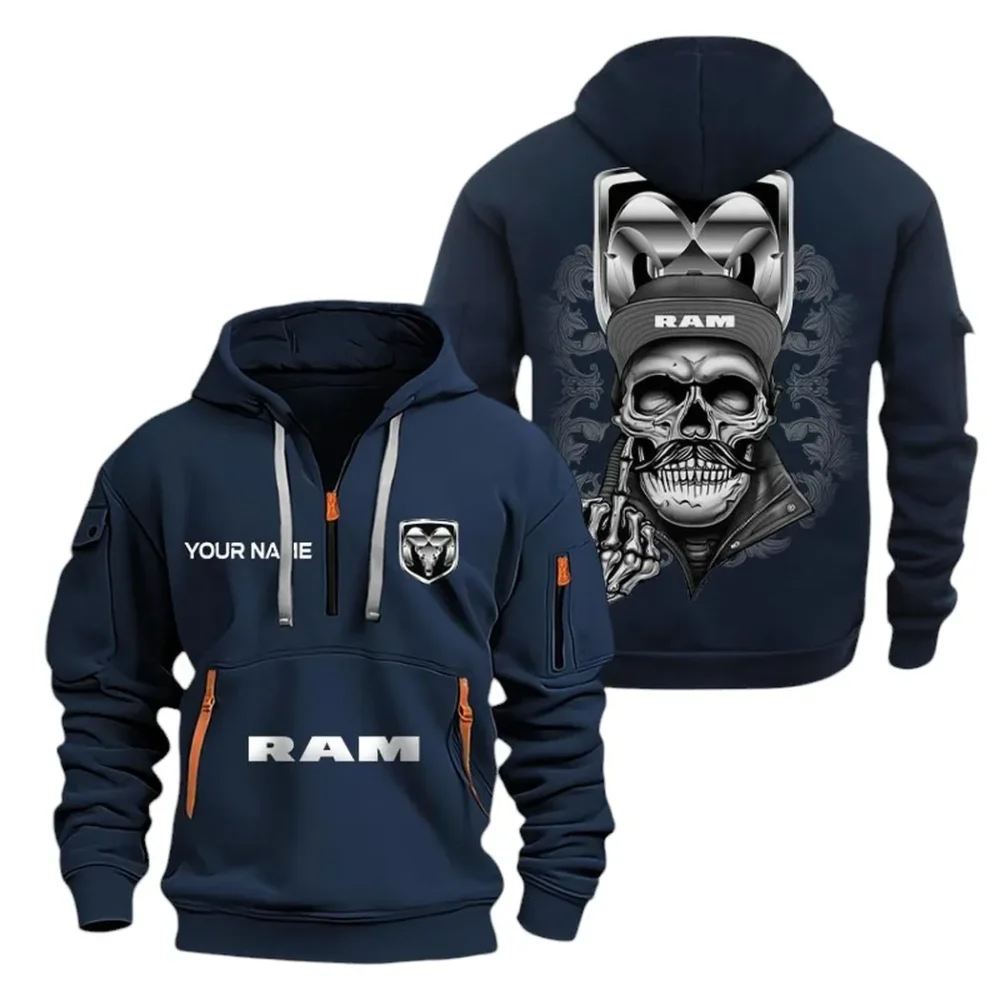Tough Truck Brand Hoodie Half Zipper, True Supporter Half-Zip Hoodie CAR166 - Navy - Image 2