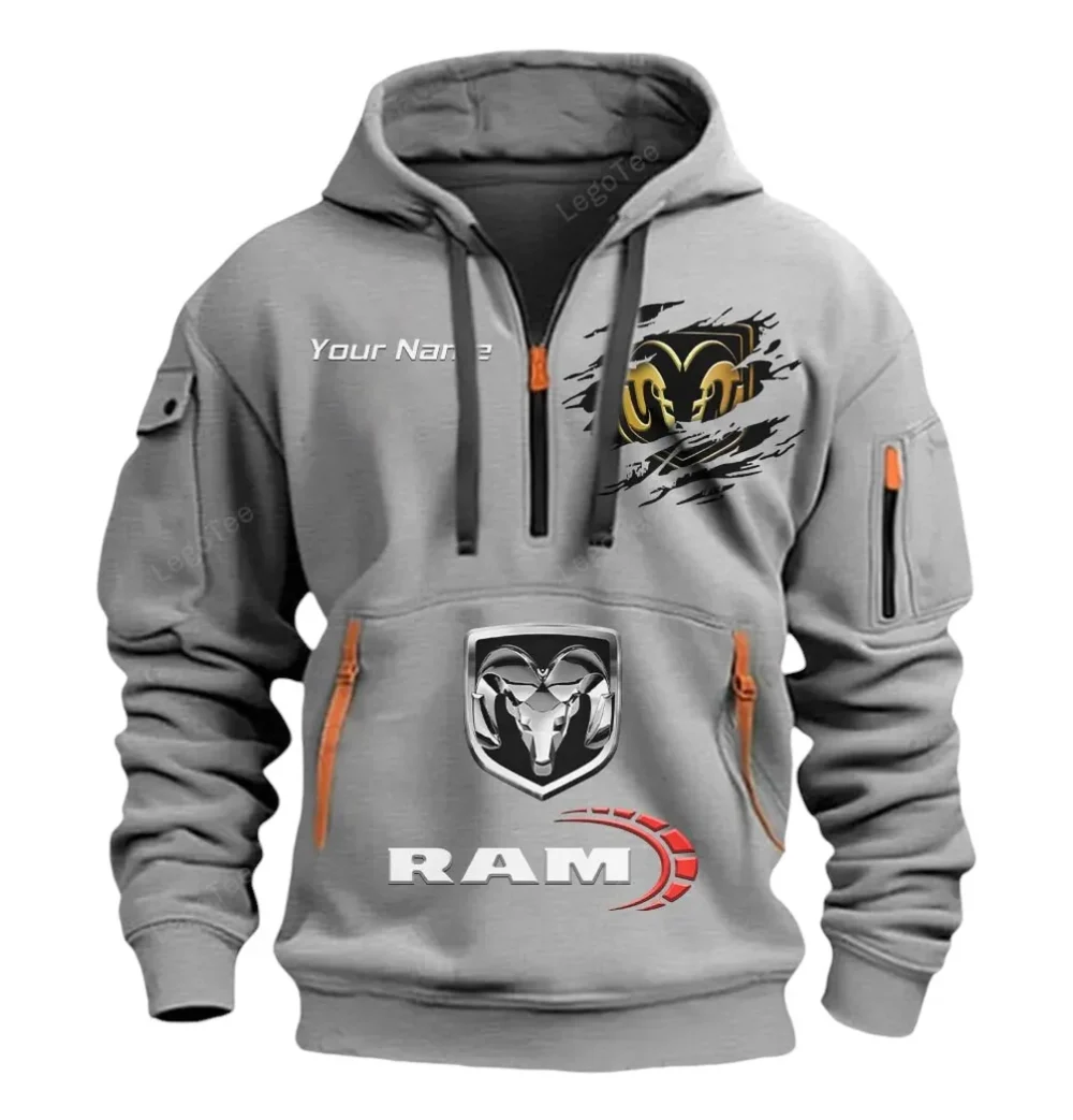 Hauling Truck Hoodie Half Zipper, Bold Fan Hoodie CAR113 - Gray - Image 2