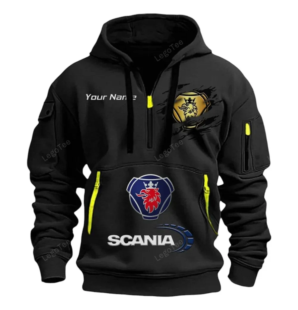 Commercial Lorry Hoodie Half Zipper, Casual Sport Half-Zip Hoodie CAR113 - Black - Image 2