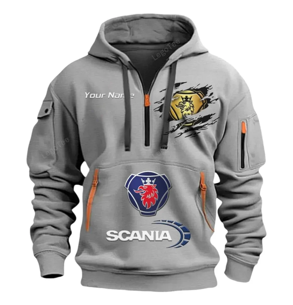 Logistics Truck Hoodie Half Zipper, Active Spirit Hoodie CAR113 - Gray - Image 2