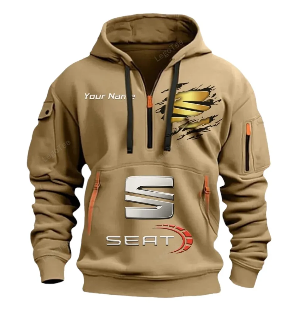 Family Sedan Hoodie Half Zipper, Everyday Comfort Half-Zip Hoodie CAR113 - Khaki - Image 2