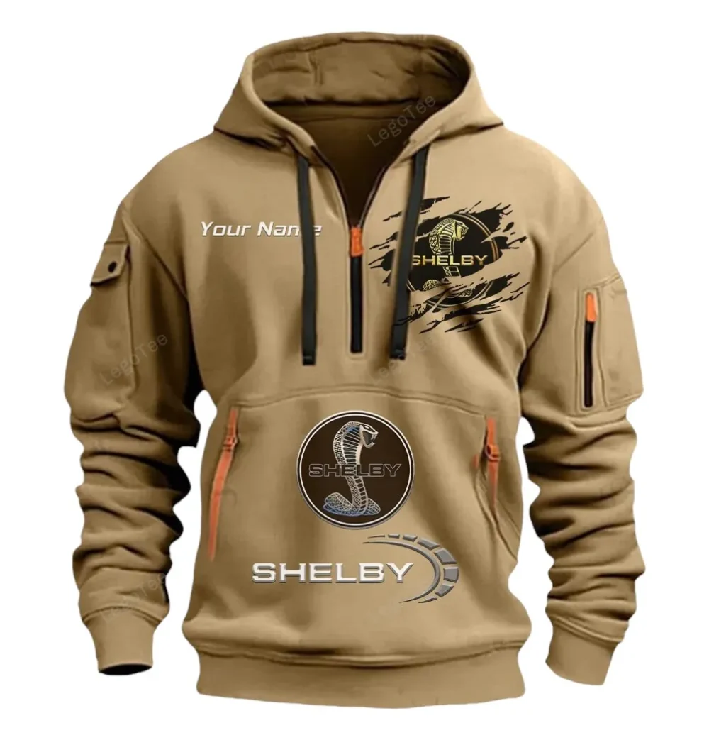 Two-Door Sports Car Hoodie Half Zipper, All-Season Fan Half-Zip Hoodie CAR113 - Khaki - Image 2