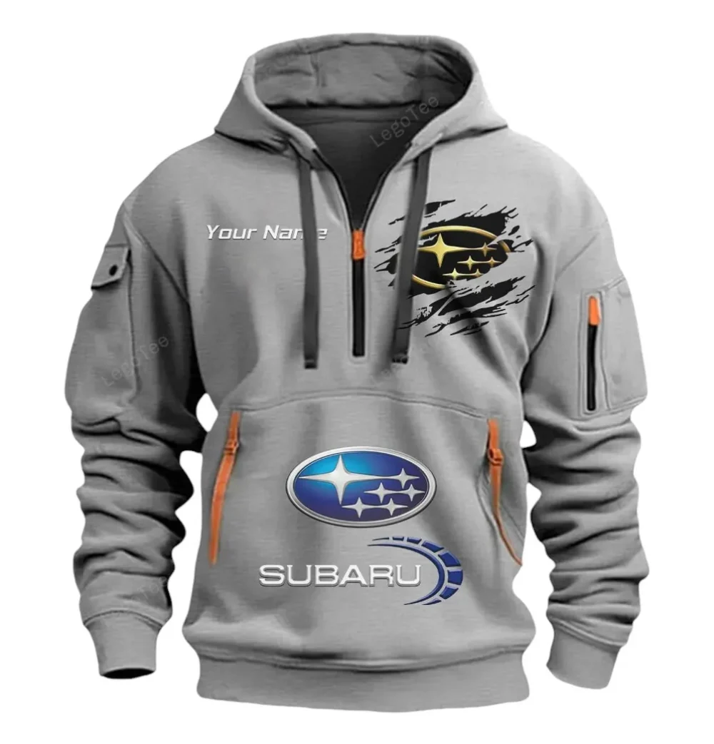 All-Wheel Drive Car Hoodie Half Zipper, Fan Pride Half-Zip Hoodie CAR113 - Gray - Image 2