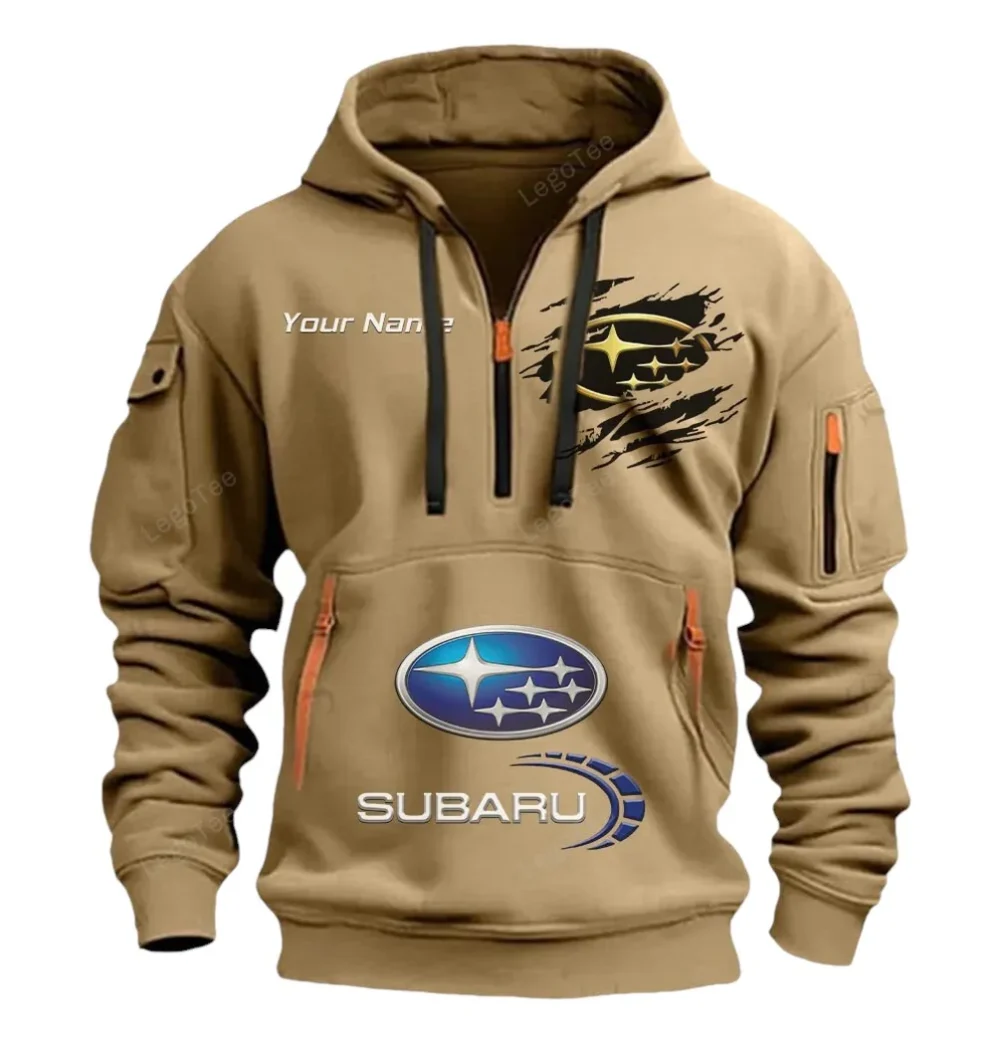 Boxer Engine Car Hoodie Half Zipper, Supporter Style Half-Zip Hoodie CAR113 - Khaki - Image 2
