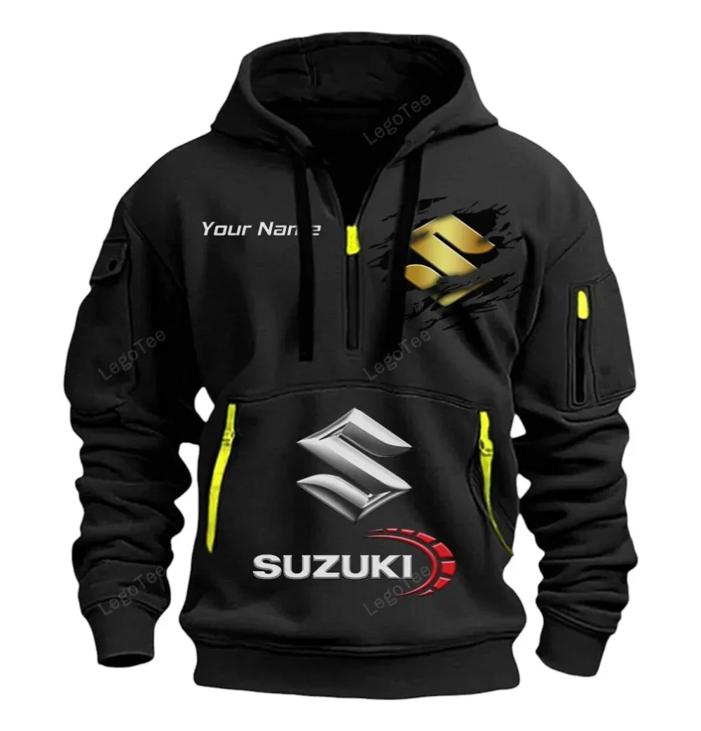 JDM Bike Hoodie Half Zipper, Sporty Fan Half-Zip Hoodie CAR113 - Black - Image 2
