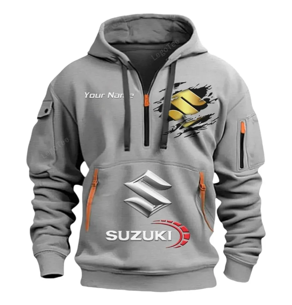 Street Racer Hoodie Half Zipper, Classic Sport Half-Zip Hoodie CAR113 - Gray - Image 2