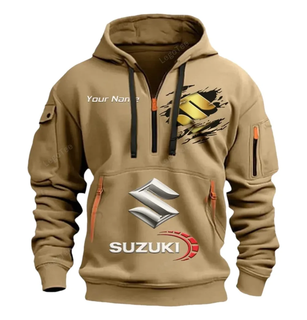 JDM Bike Hoodie Half Zipper, Bold Energy Hoodie CAR113 - Khaki - Image 2