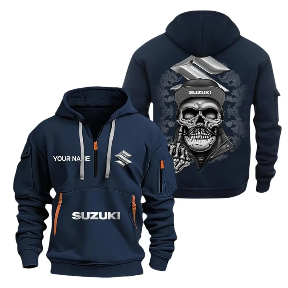 Superbike Hoodie Half Zipper, All-Season Fan Half-Zip Hoodie CAR166 - Navy - Image 2