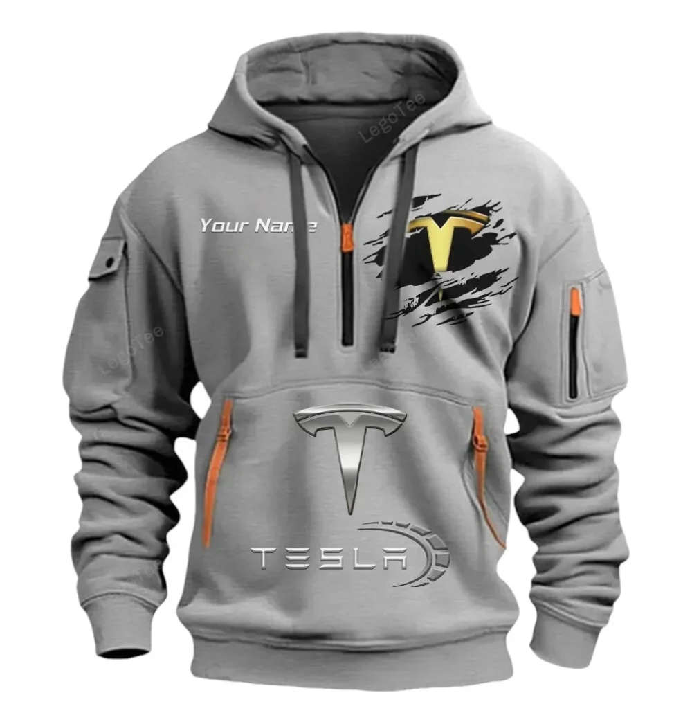 Battery-Powered Car Hoodie Half Zipper, Modern Sport Hoodie CAR113 - Gray - Image 2