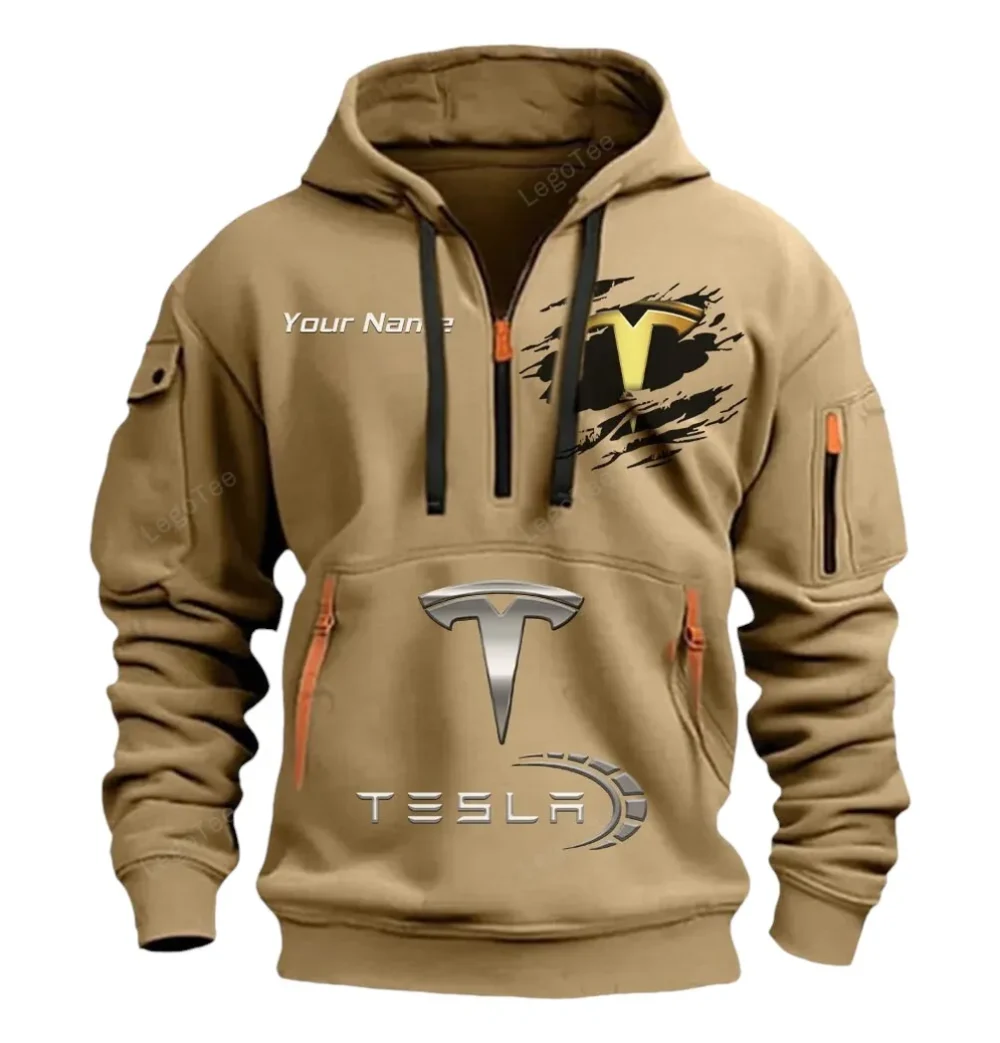 Battery-Powered Car Hoodie Half Zipper, Casual Sport Half-Zip Hoodie CAR113 - Khaki - Image 2